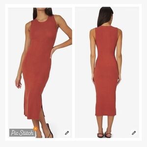 WeWoreWhat Ribbed Sleeveless Midi Dress Rust